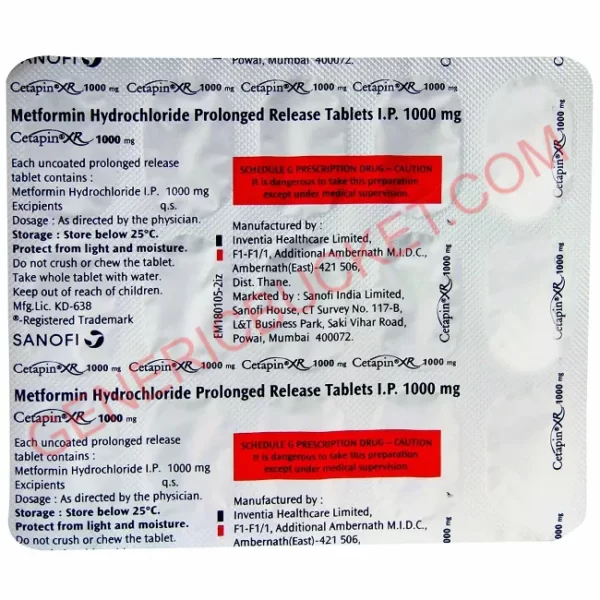 CETAPIN XR 1000MG TABLET 15S