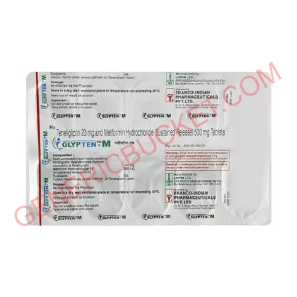 GLYPTEN M 20 500 MG TABLET 10