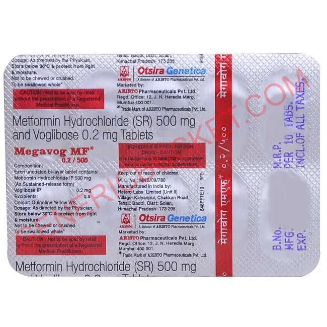 Megavog Mf 0 2 500 Tablet Metformin Voglibose 0 2mg Genericbucket