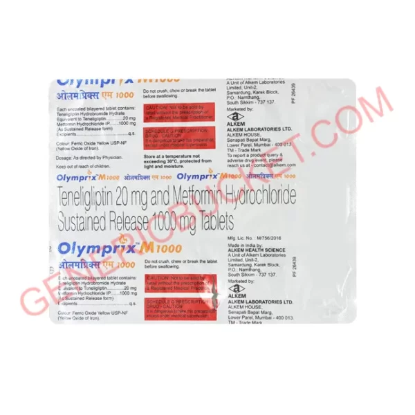 OLYMPRIX M 20+1000 MG TABLET 15